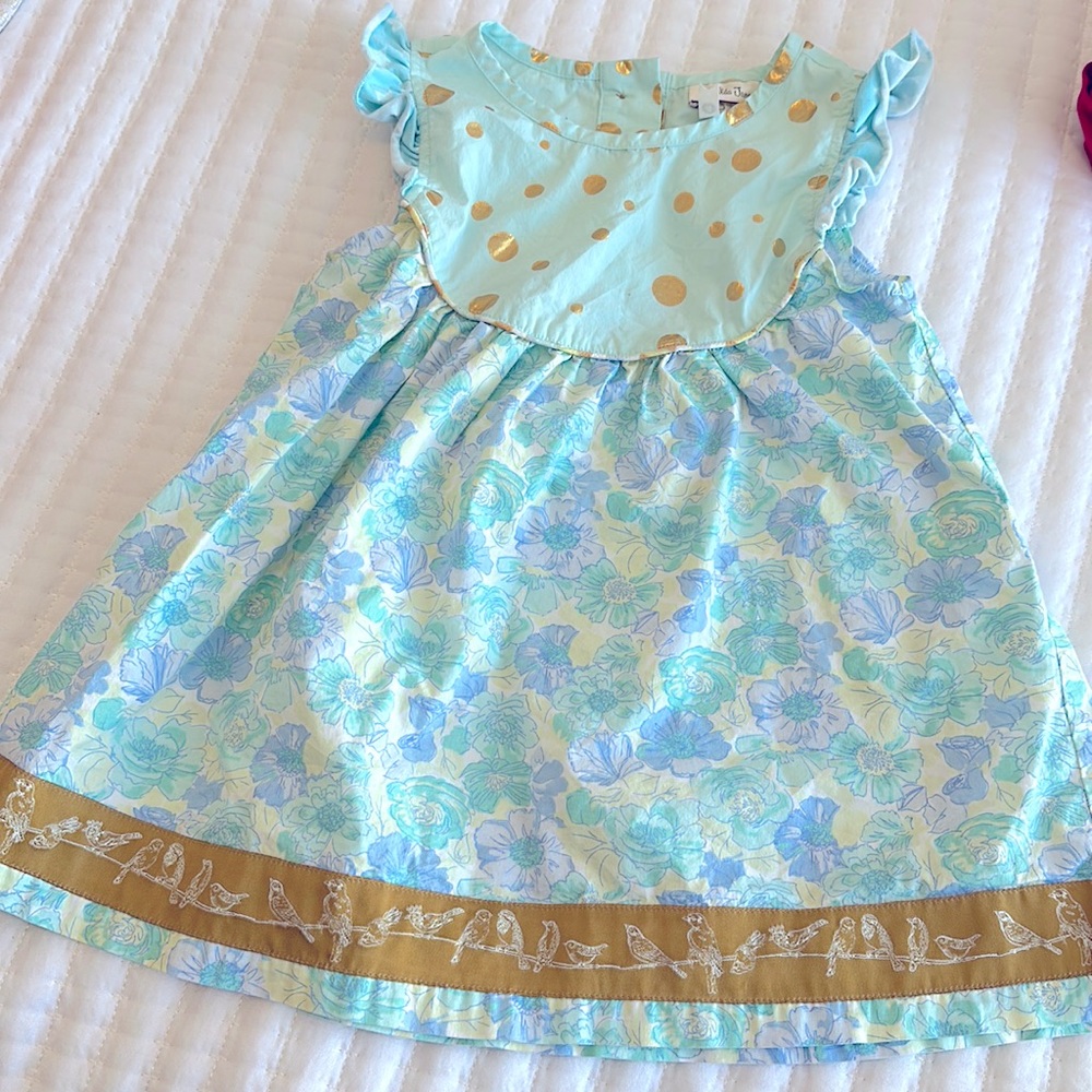 Matilda Jane Blue Floral Dress with Gold Accents